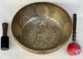 7 METAL HAND CARVED  BUDDHA TIBETAN SINGING BOWL ,SOUND THERAPY GRADE 12 INCH 